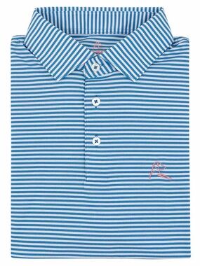 Rhoback || Short Sleeve Performance Polo Golf Shirt Blue White Stripes Small
